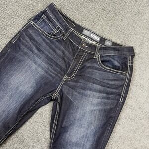 BKE Tyler Jeans Mens 32R (Fits 33x31) Blue Straight Leg Distressed Denim Stitch